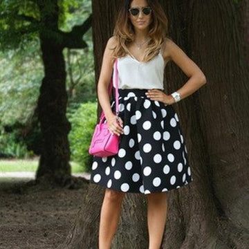 Black And White Dots Print A-line Middle Skirt - Meet Yours Fashion - 2