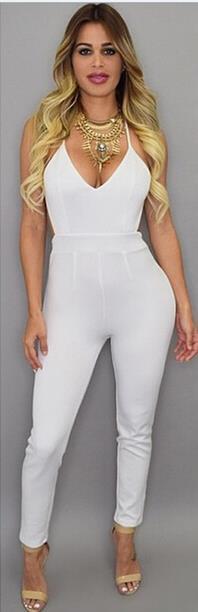 Back Cross Spaghetti Strap V-neck Bodycon Sheath Jumpsuits - Meet Yours Fashion - 4