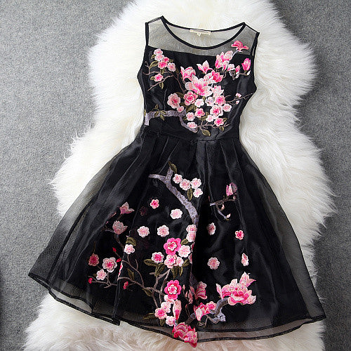 Charming Flower Embroidery Short Skater Dress - MeetYoursFashion - 1