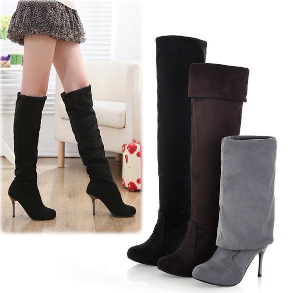 Women's Elegant Suede Over the Knee Thigh Stretchy High Heels Boot Shoes