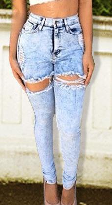 Snow White Holes High Waist Plus Size Jeans - Meet Yours Fashion - 2