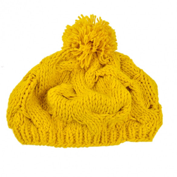 Women's Winter Warm Knit Wool Hat Beanie Crochet Warm Pumpkin Ball Cap