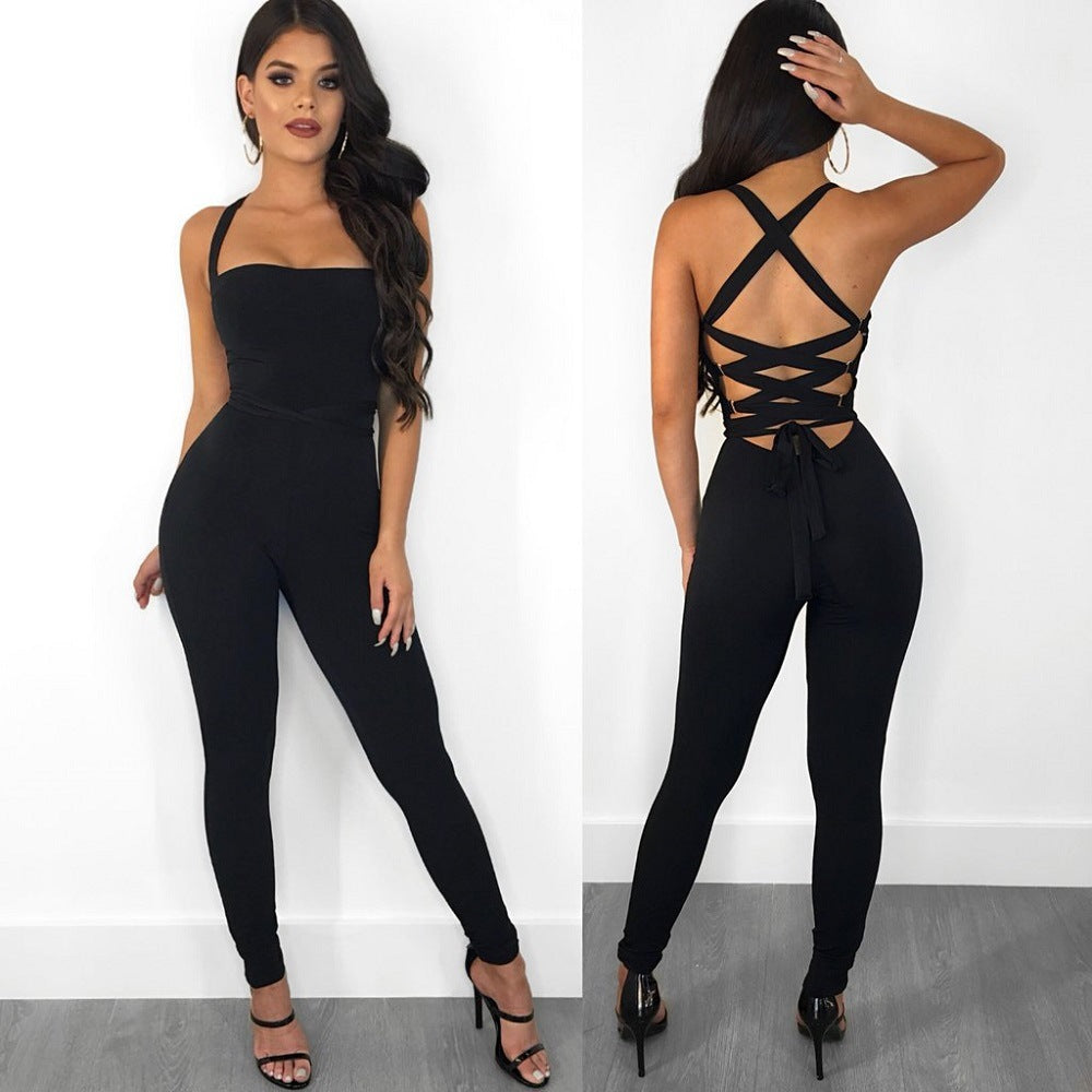 Candy Color Spaghetti Straps Long Backless Jumpsuit