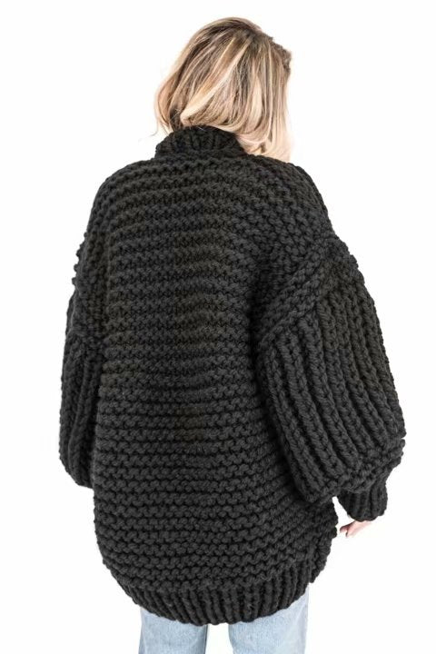 Loose Long Bishop Sleeves Women Hand Knit Chunky Sweater