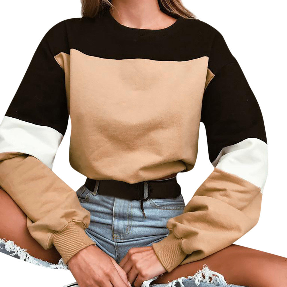 Color Block Patchwork Women Crop Sweatshirt