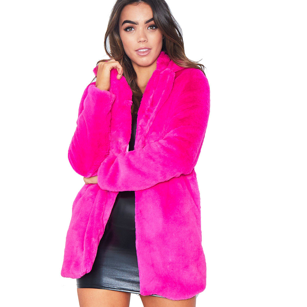 Solid Color Lapel Loose Faux Fur Women Teddy Coat