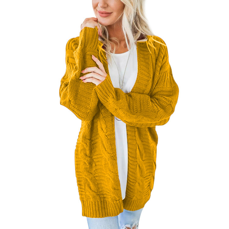 Cable Knit Candy Color Women Long Oversized Cardigan