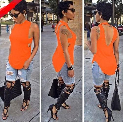 Backless Sleeveless High Neck Slim Sexy Blouse - Meet Yours Fashion - 2