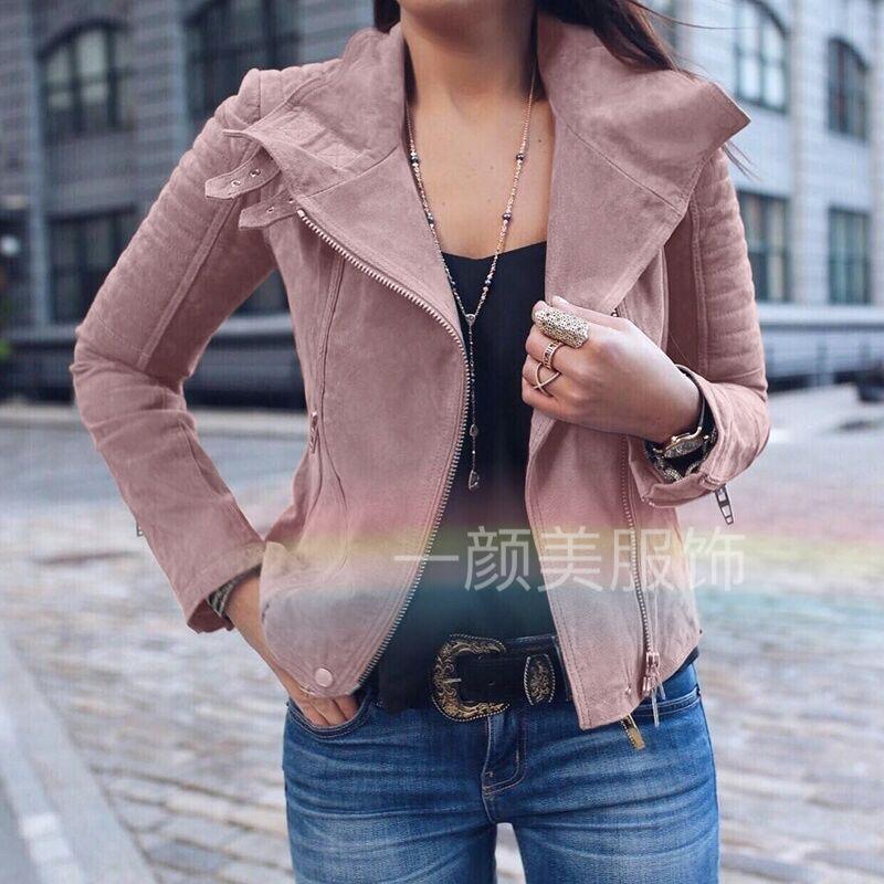 Solid Color Lapel Zippers Women Slim Short Jacket with Plus Size