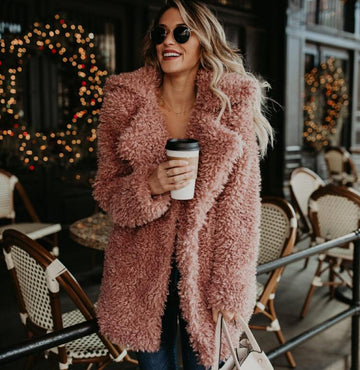 Lapel Faux Fur Women Loose Oversized Solid Color Teddy Coat