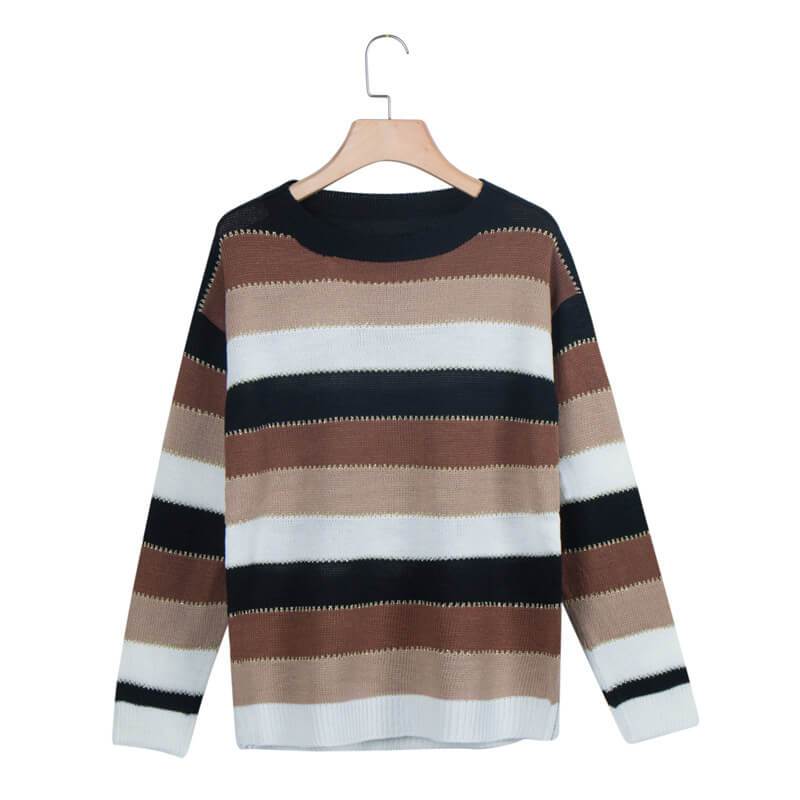 Crewneck Colorblock Striped Knit Sweater