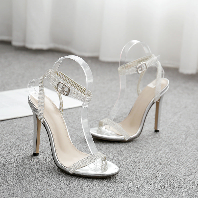 Seductive Transparent High Heel Sandals with Crystal Chain