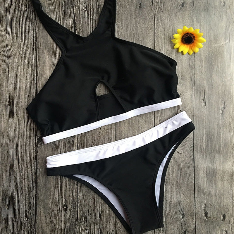 Black Halter Padded Top Two Pieces Bikini