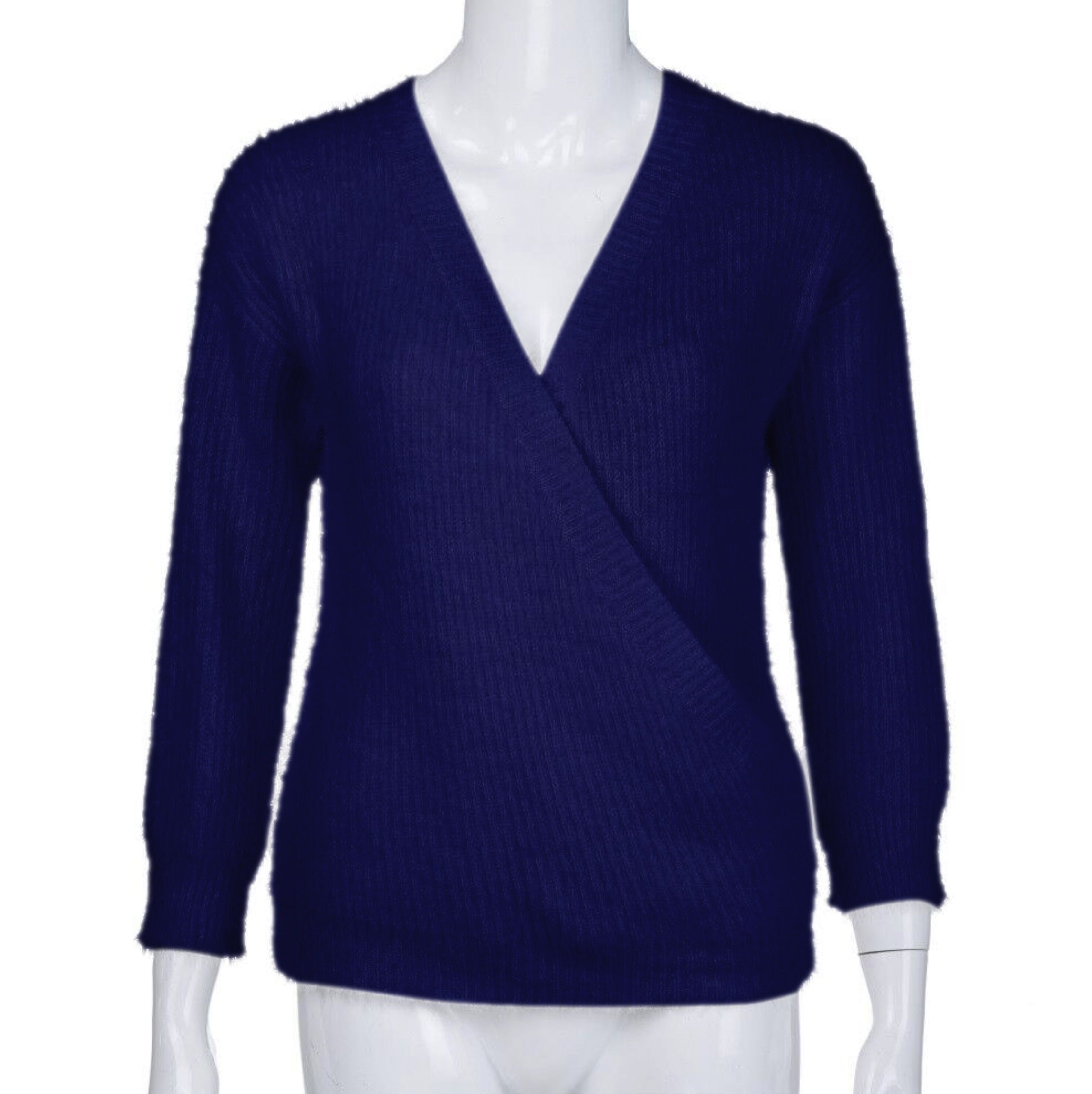 Deep V-neck Solid Color Women Pullover Wrap Sweater