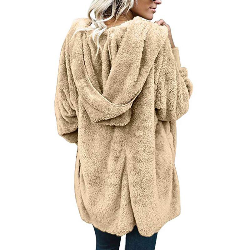 Pockets Solid Color Women Loose Hooded Oversized Teddy Coat