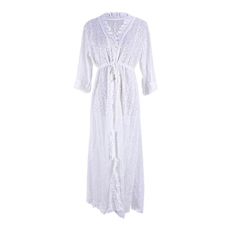 White Tie Waist Cover Up Maxi Dress