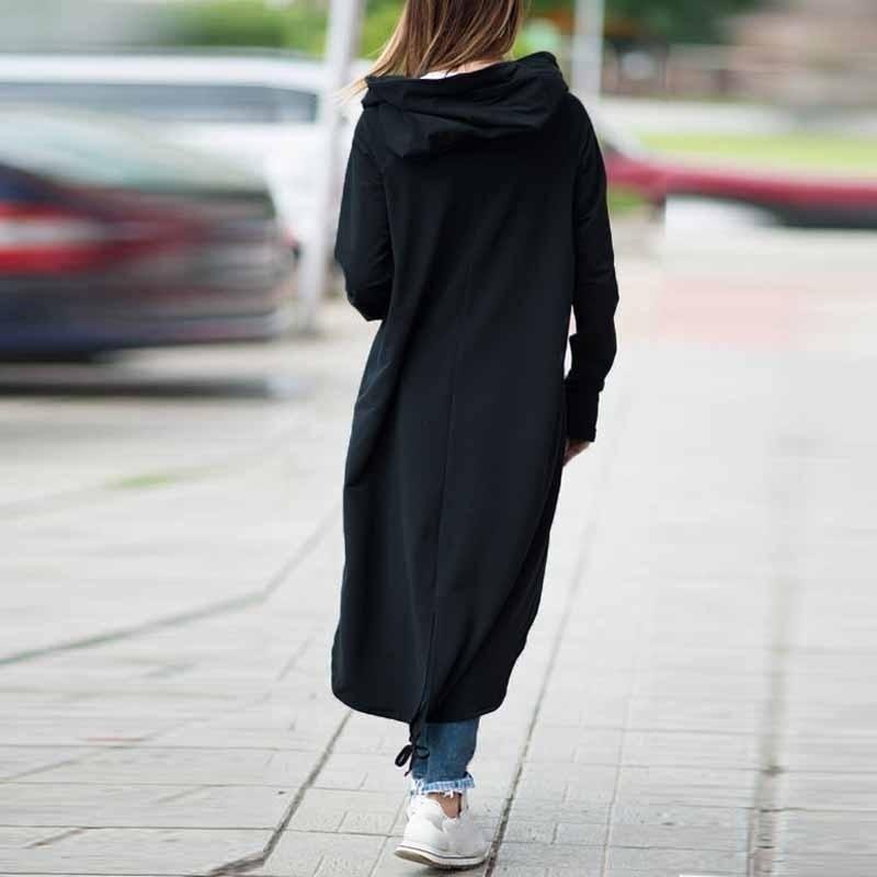 Solid Color Zipper Women Oversized Irregular Hooded Long Coat
