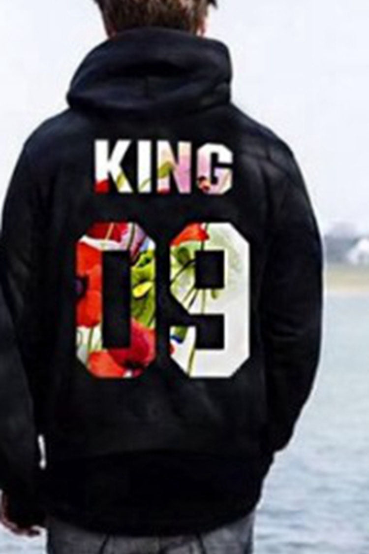 Back Letter Print Queen King Hooded Lover???s Hoodie
