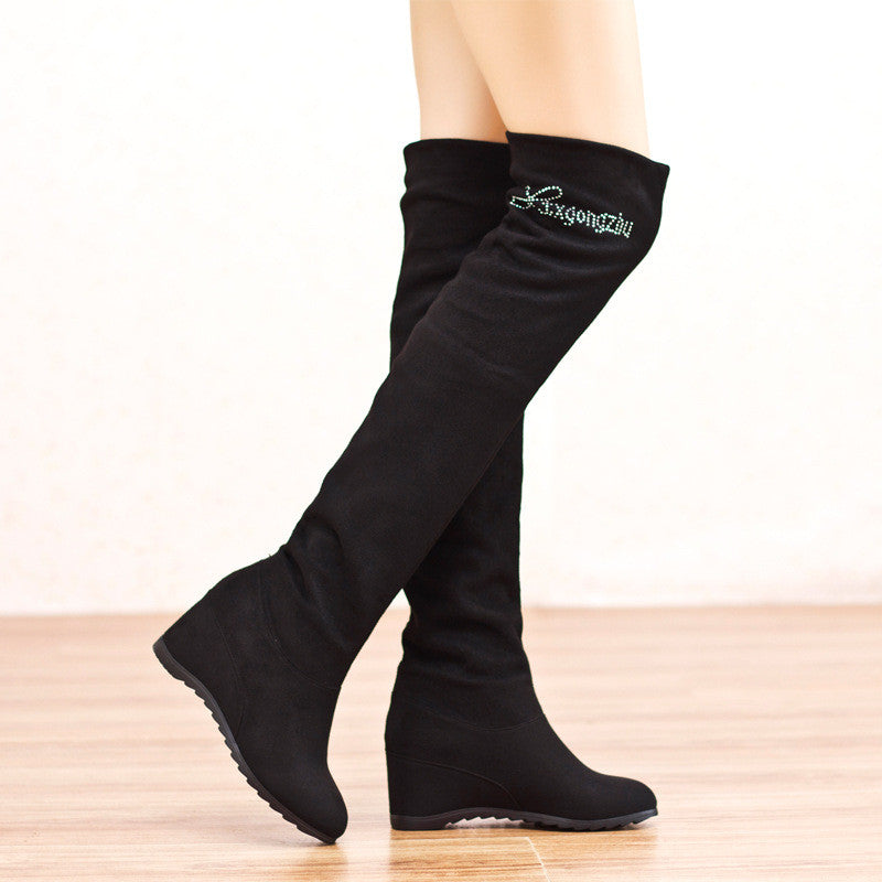 Elastic Velvet Over-Knee Wedge Increased High Boots