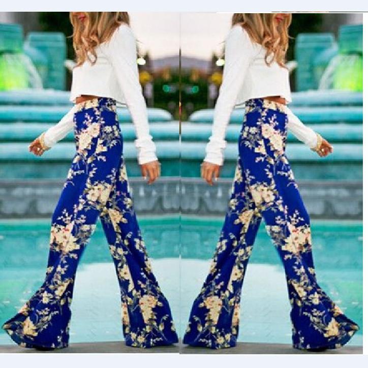 Flower Print Straight Casual High Waist Flared Pants - Meet Yours Fashion - 1