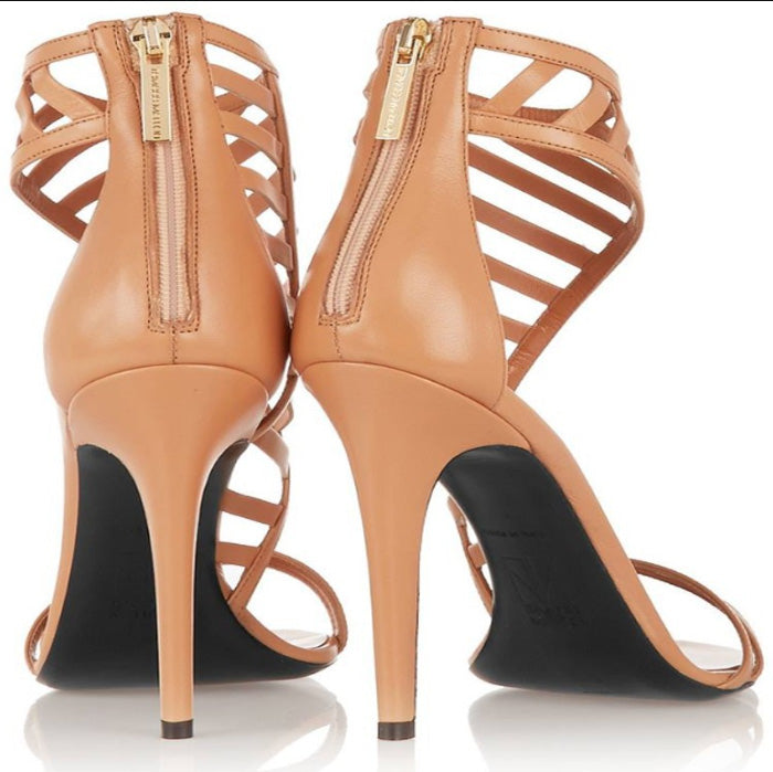 Nude High Heels Cutout Leather Sandals