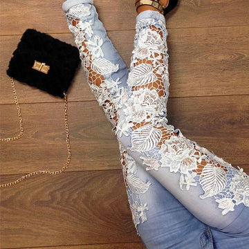 Lace Patchwork Straight Low Waist Sexy Jeans