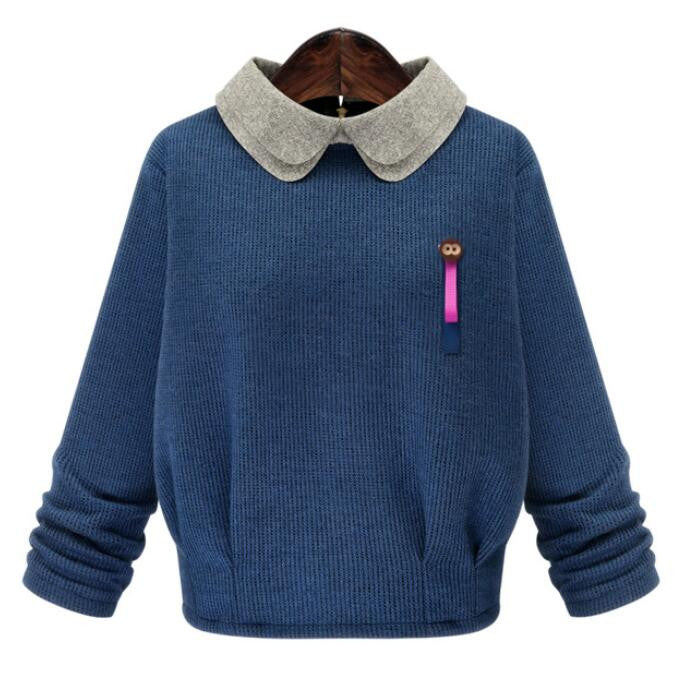 Plus Size Doll Collar Long Sleeve Knit Joker Loose Sweater