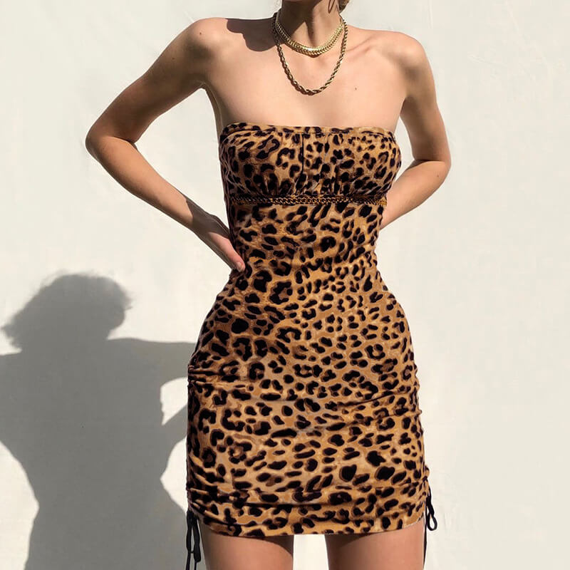 Tube Leopard Ruched Bodycon Dress