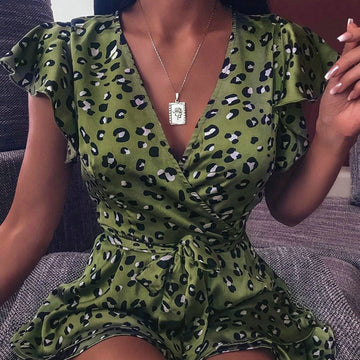 Green Leopard Print Flapper Loose Wrap Dress