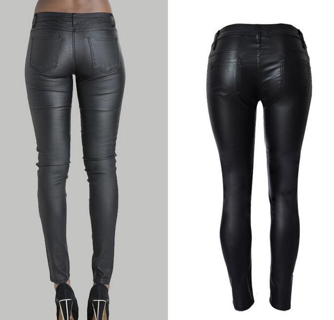 Low Waist Double Zipper Button Slim PU Leather Pants - Meet Yours Fashion - 5