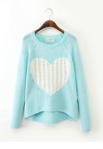 Splicing Pullover Scoop Knit Slim Heart Pattern Sweater - Meet Yours Fashion - 1
