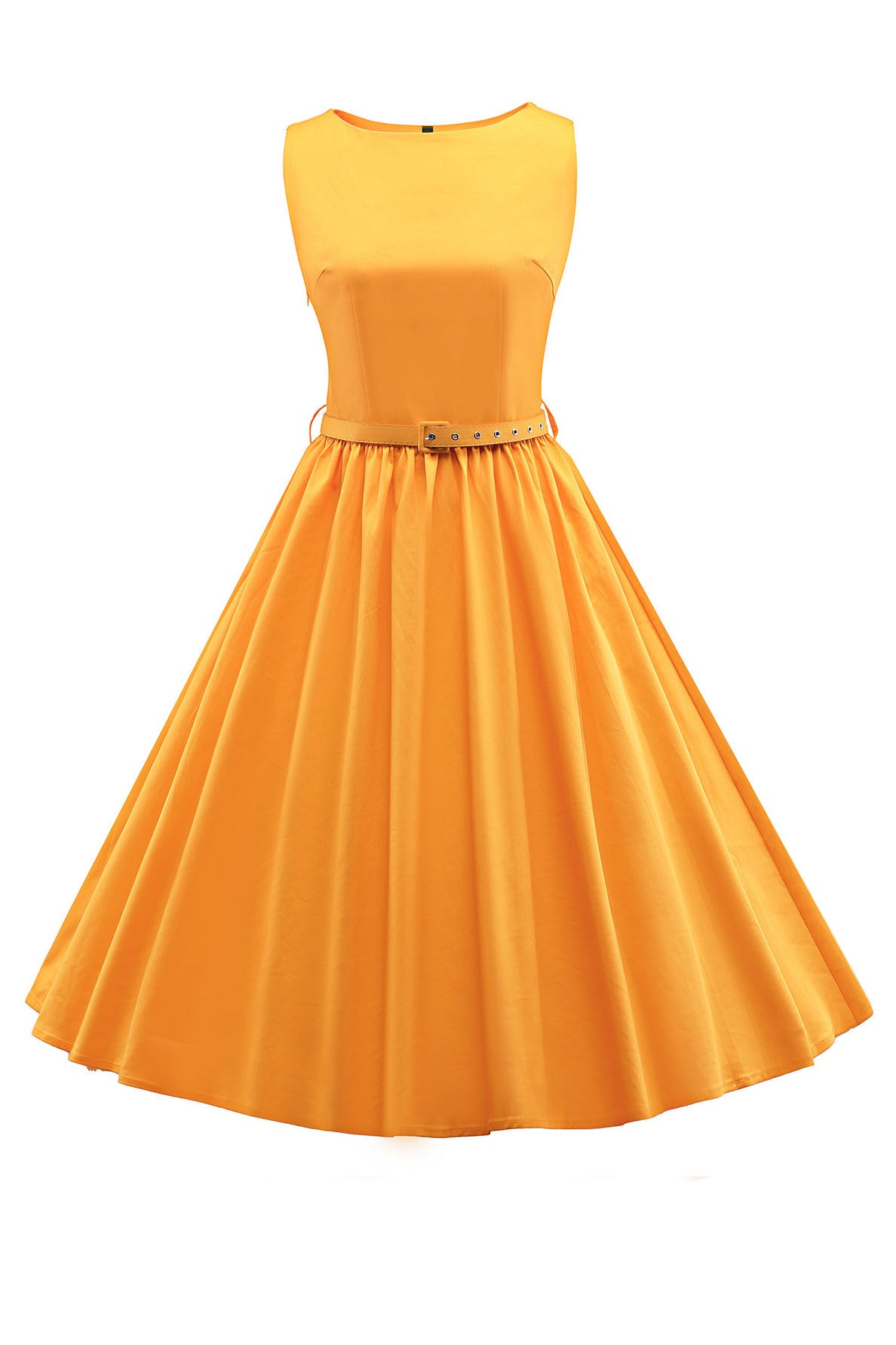 Pure Color Lovely Scoop Sleeveless Pleatered Knee-length Dress