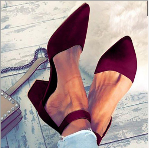 Chunky Low Heel Point Toe Straps Pumps