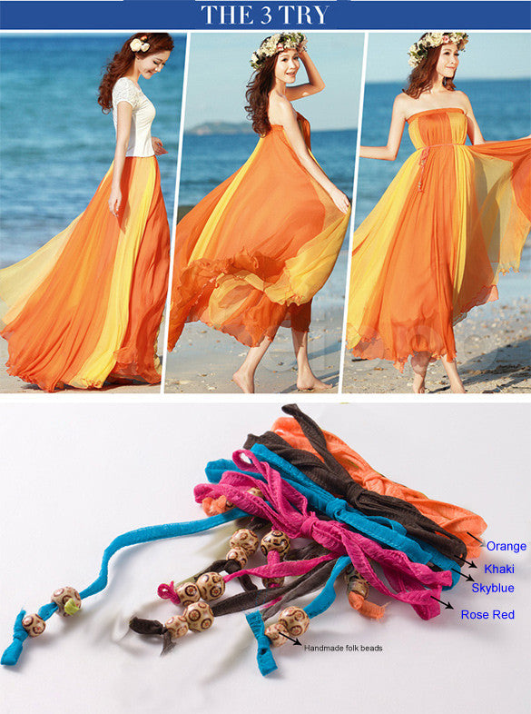 Bohemia Style Multi-way Strapless Chiffon Long Pleated Beach Skirt - MeetYoursFashion - 8