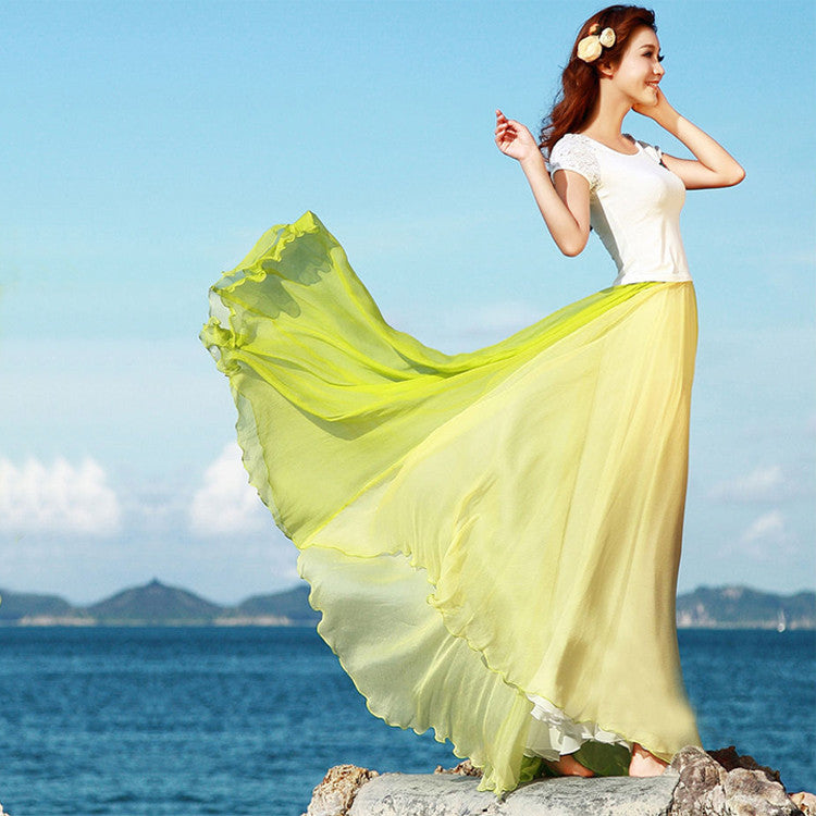 Bohemia Style Multi-way Strapless Chiffon Long Pleated Beach Skirt - MeetYoursFashion - 2