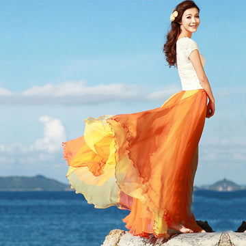 Bohemia Style Multi-way Strapless Chiffon Long Pleated Beach Skirt - MeetYoursFashion - 1