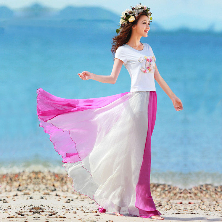 Bohemia Style Multi-way Strapless Chiffon Long Pleated Beach Skirt - MeetYoursFashion - 4