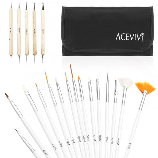 New 20Pcs Pro Nail Art Designing Painting Dotting Pen Brushes Bundle Tool Kit With Bag