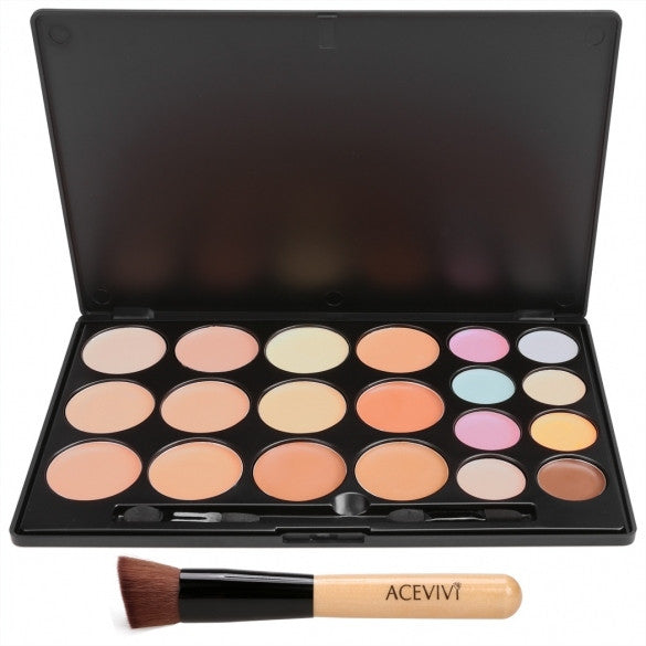 ACEVIVI 20 Colors Makeup Face Cream Concealer Palette + Powder Brush