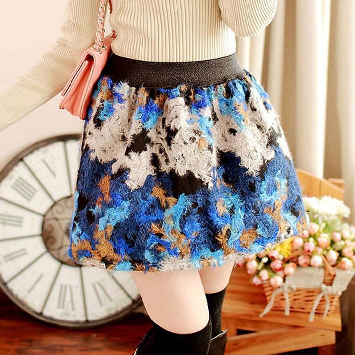 Winter Vintage Ball Gown Floral Short Wool Blend Skirt - MeetYoursFashion - 1