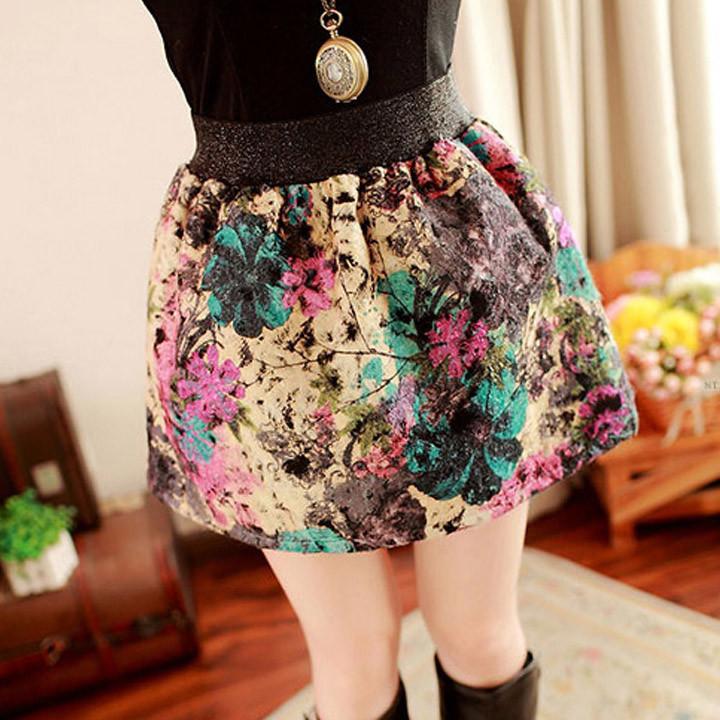 Winter Vintage Ball Gown Floral Short Wool Blend Skirt - MeetYoursFashion - 5