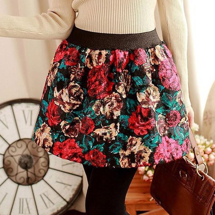 Winter Vintage Ball Gown Floral Short Wool Blend Skirt - MeetYoursFashion - 7