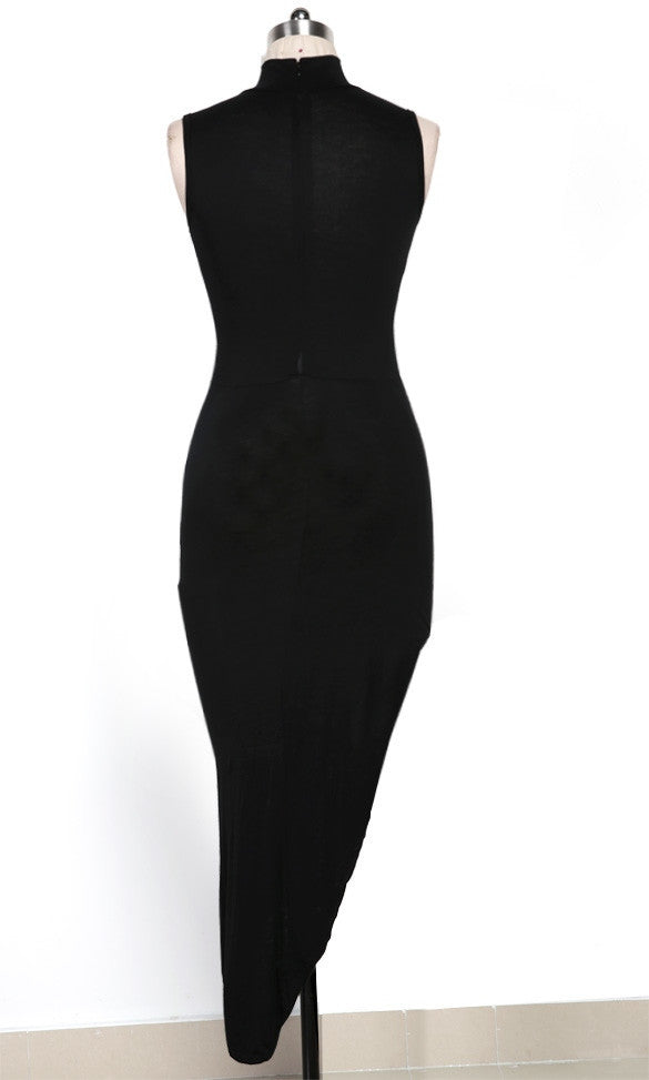 Black Irregular Long Bodycon Club Dress - MeetYoursFashion - 5