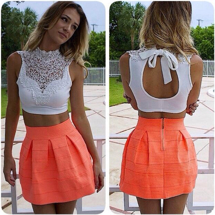 Sheer Backless Short Hollow Out Lace Vest Tank Tops - Meet Yours Fashion - 1
