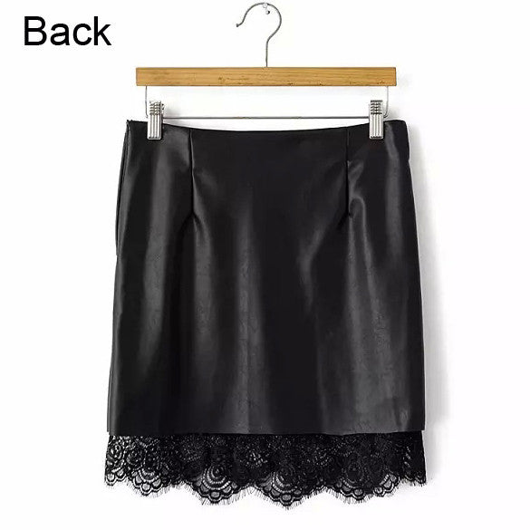 Casual Party Synthetic Leather Lace Skirt - MeetYoursFashion - 3