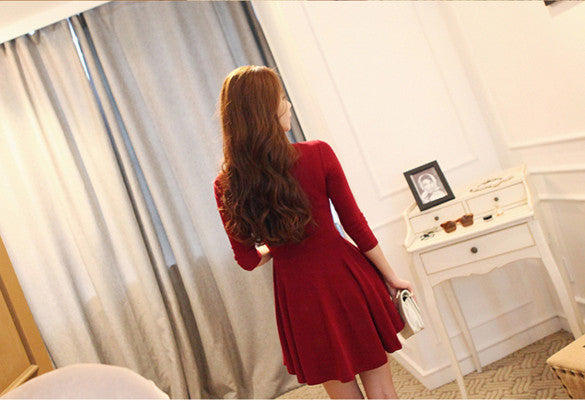 Hollow Out 3/4 Sleeve Bodycon Pleated Dress - MeetYoursFashion - 4