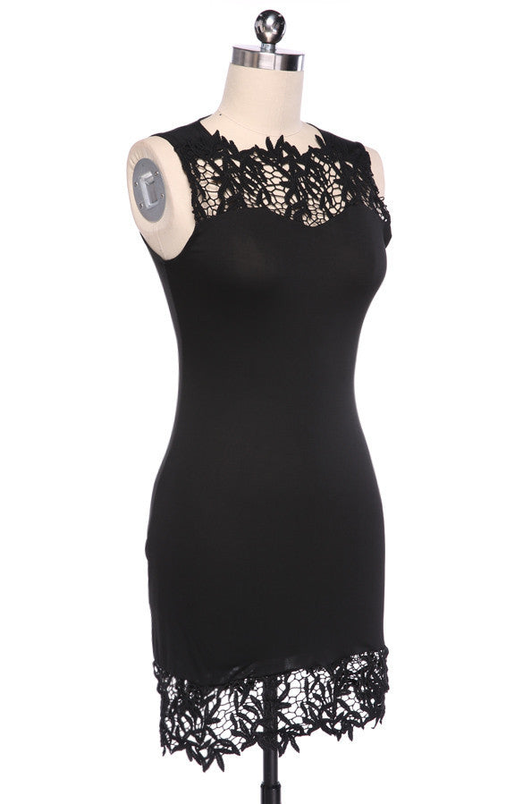 Sleeveless Bodycon Short Lace Little Black Dress - MeetYoursFashion - 4