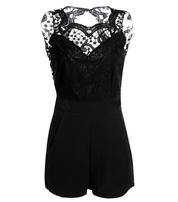 Lace Backless Splicing Bodycon Short Jumpsuit - MeetYoursFashion - 2