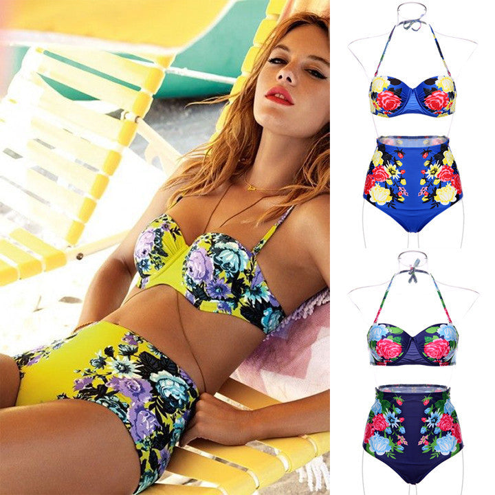 Floral Printing Bra Underwear Bikini Set Swimwear - MeetYoursFashion - 1