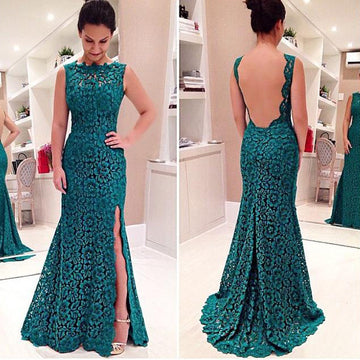 Elegant Women's Green Backless Lace Party Cocktail Long Dress - MeetYoursFashion - 1